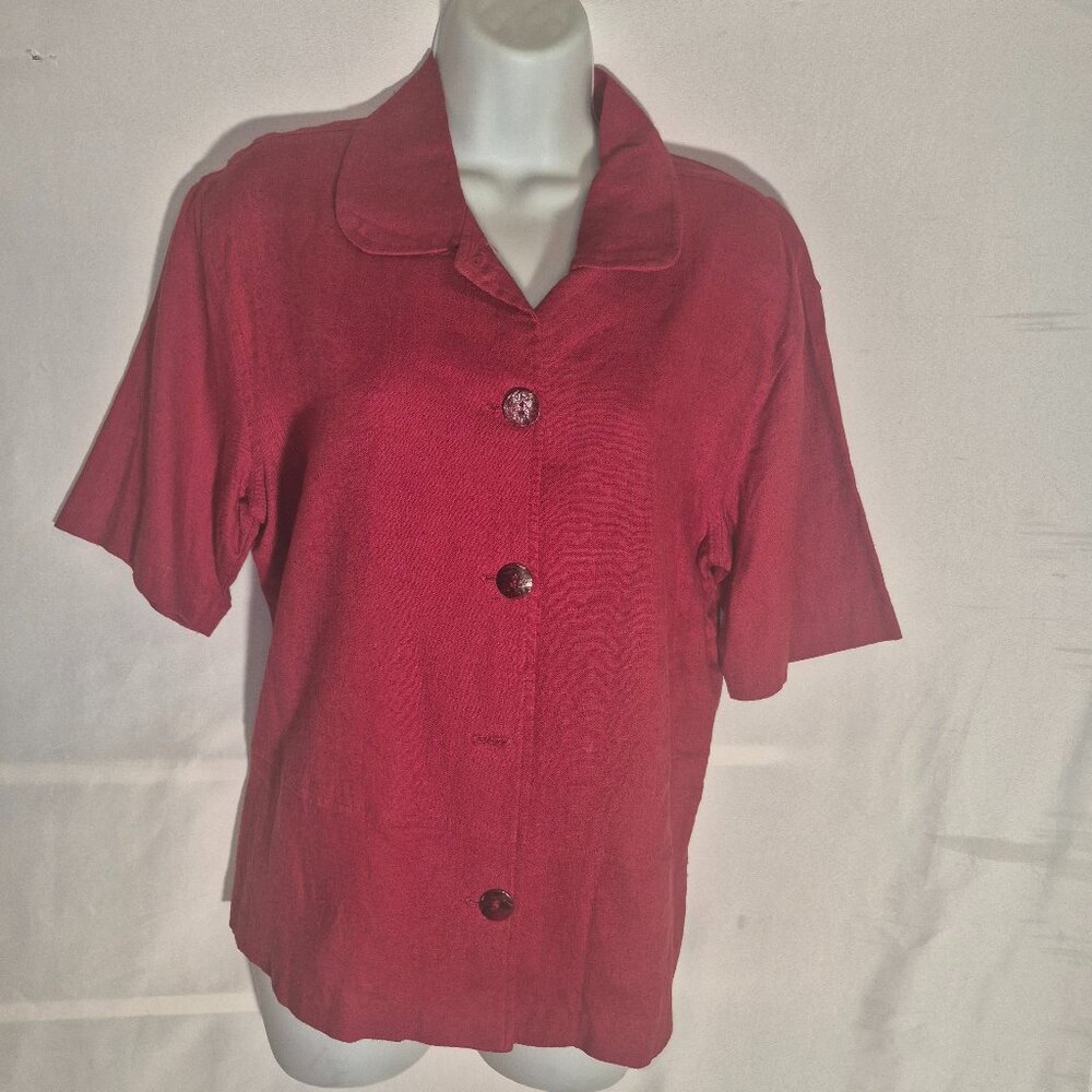 CLIO Flax/Rayon Red Top, button front in size Large